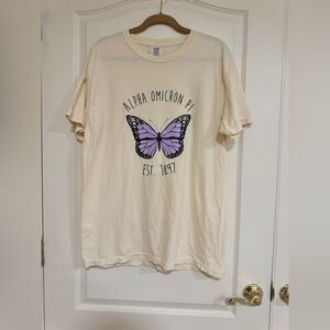 Cream and purple Alpha Omicron Pi butterfly t shirt​​​​